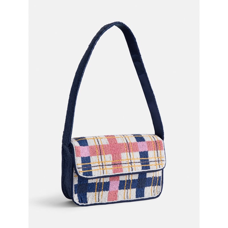 Multi-Color Beaded Plaid Shoulder Bag for Women - Spacious & Stylish