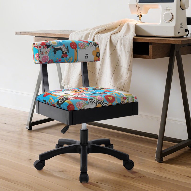 Hydraulic Armless Sewing Chair with Adjustable Height and Under Seat Storage - Blue