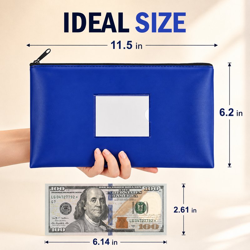 10 Pack Zippered Money Bags with Label Window - Cash & Deposit Organizer
