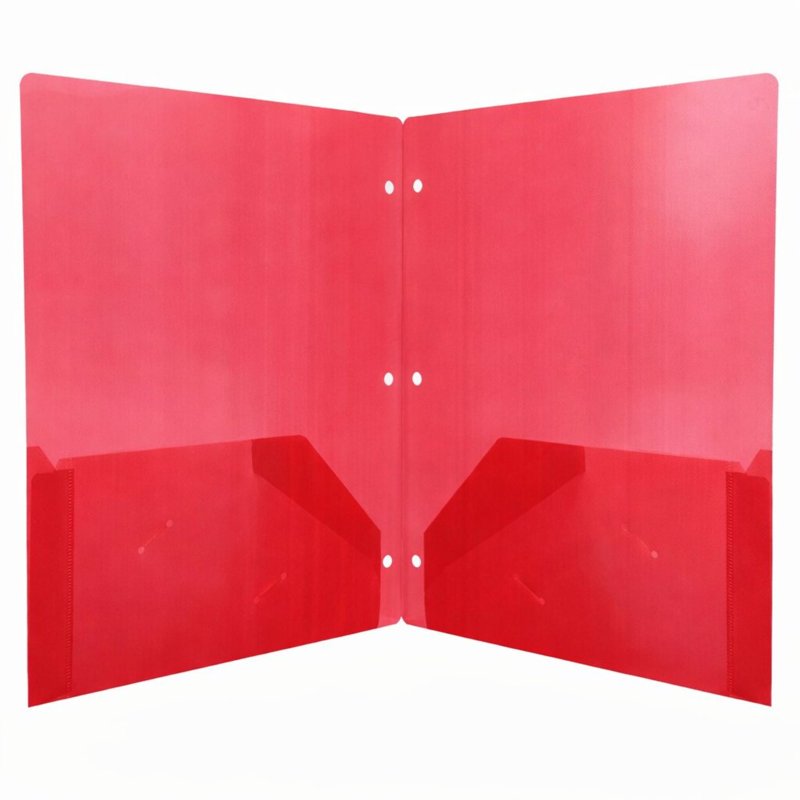 100 Pack Red Two-Pocket Translucent 3-Ring Hole Punch Folders - 11.5 x 9.5 in