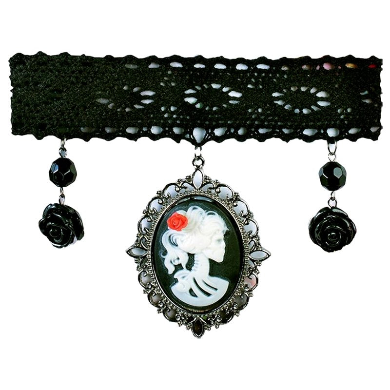 Day of the Dead Cameo Choker Necklace - Gothic Jewelry Accessory