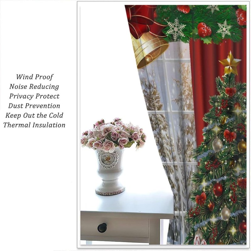 Christmas Window Curtains 2-Piece Set Holiday Decor for Living Room & Bedroom
