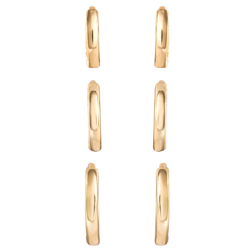 Women's Graduated Hoop Earrings Set - 14kt Gold Flash Plated Brass, Multiple Sizes
