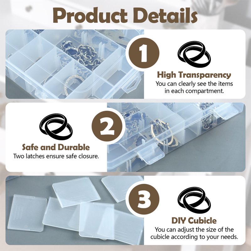 24-Grid Bead Organizer Box with Removable Dividers for Jewelry Craft Storage