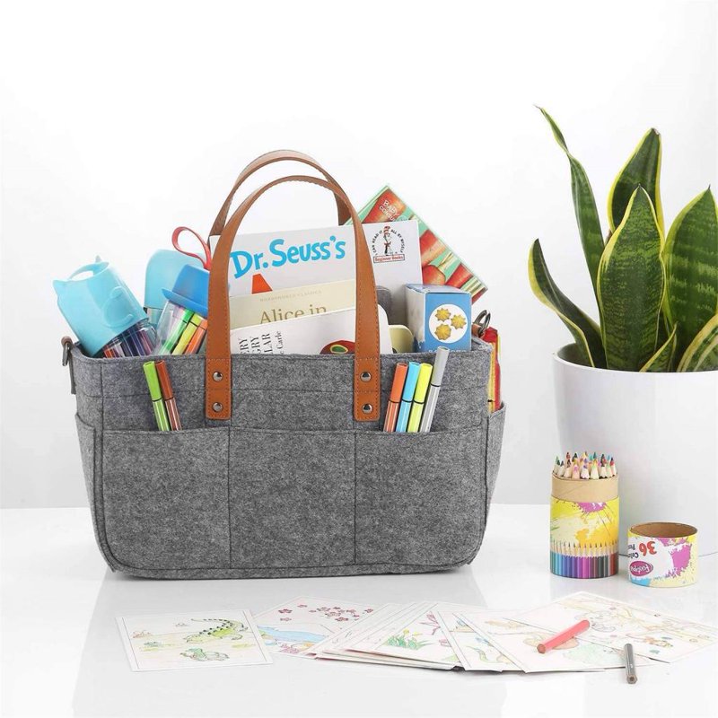 Multi-Purpose Craft Organizer Tote Bag with Pockets - Gray Storage Caddy