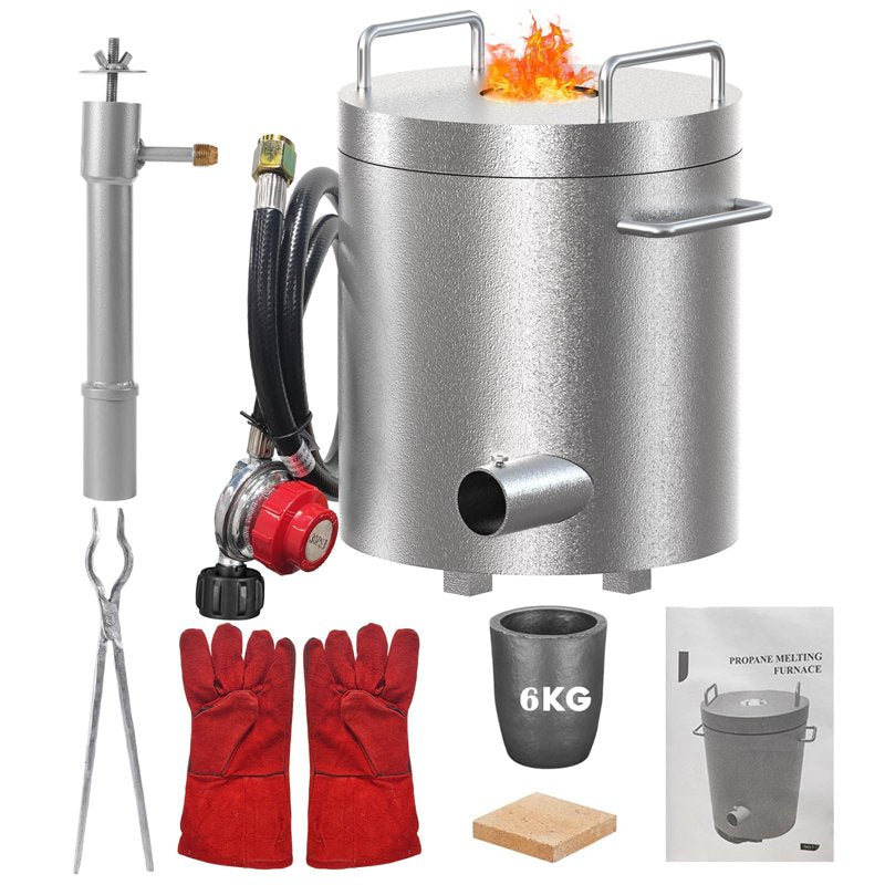 6KG Propane Melting Furnace Kit with Crucible & Tongs for Metal Smelting