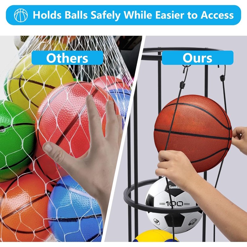 3-Tier Vertical Ball Storage Rack for Garage & Home Organization