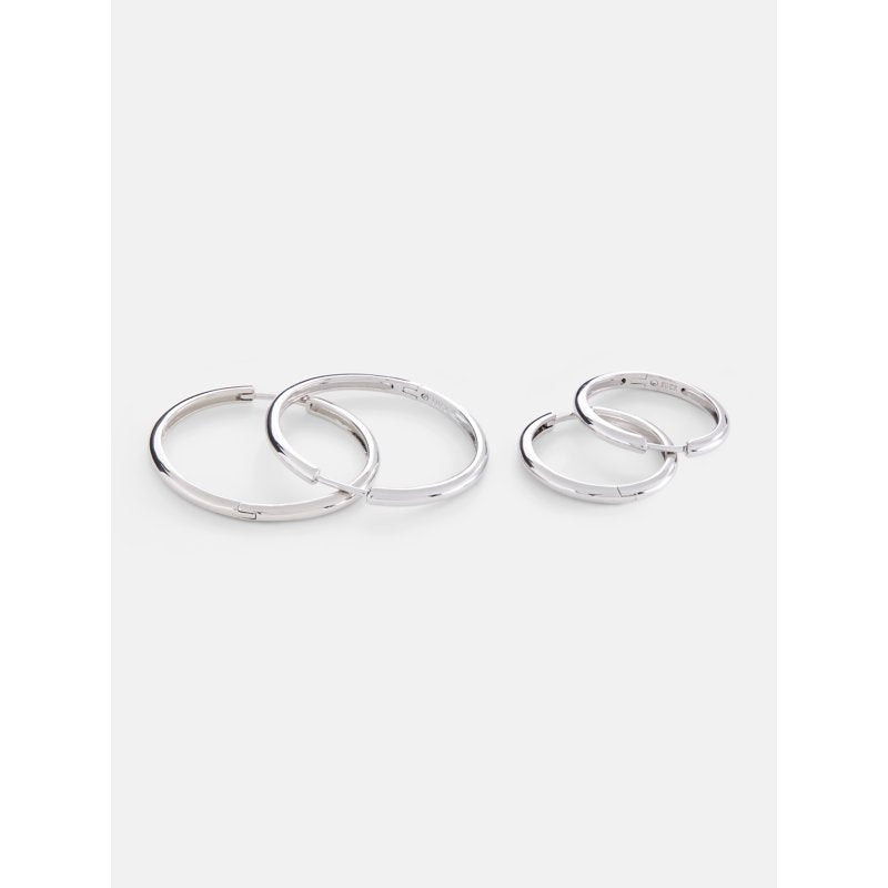 Women's Silver Plated Hoop Earrings Set - 2 Pairs, Demi-Fine Jewelry