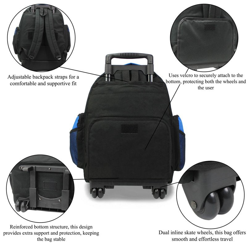 22-Inch Travel Rolling Backpack Airline Approved with Multiple Compartments