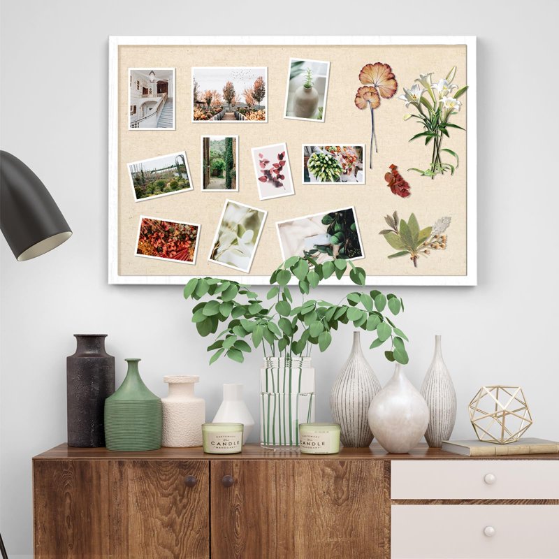 Large Wooden Bulletin Board 30x20 Inch Linen Surface Wall Decor with Pins