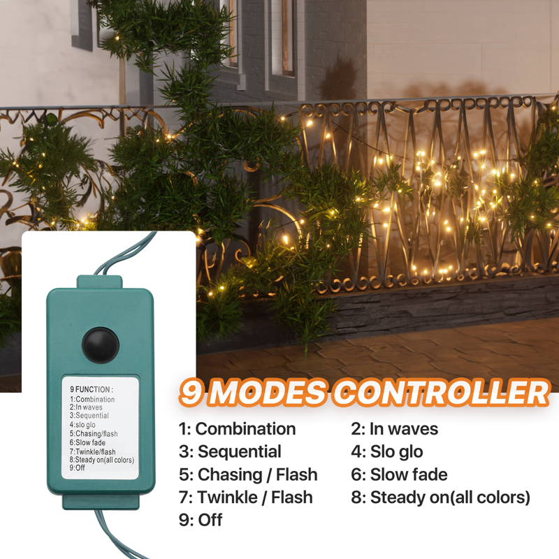 Reusable 43Ft LED String Lights with 100 Bulbs & 8 Modes for Indoor Outdoor Christmas Decor