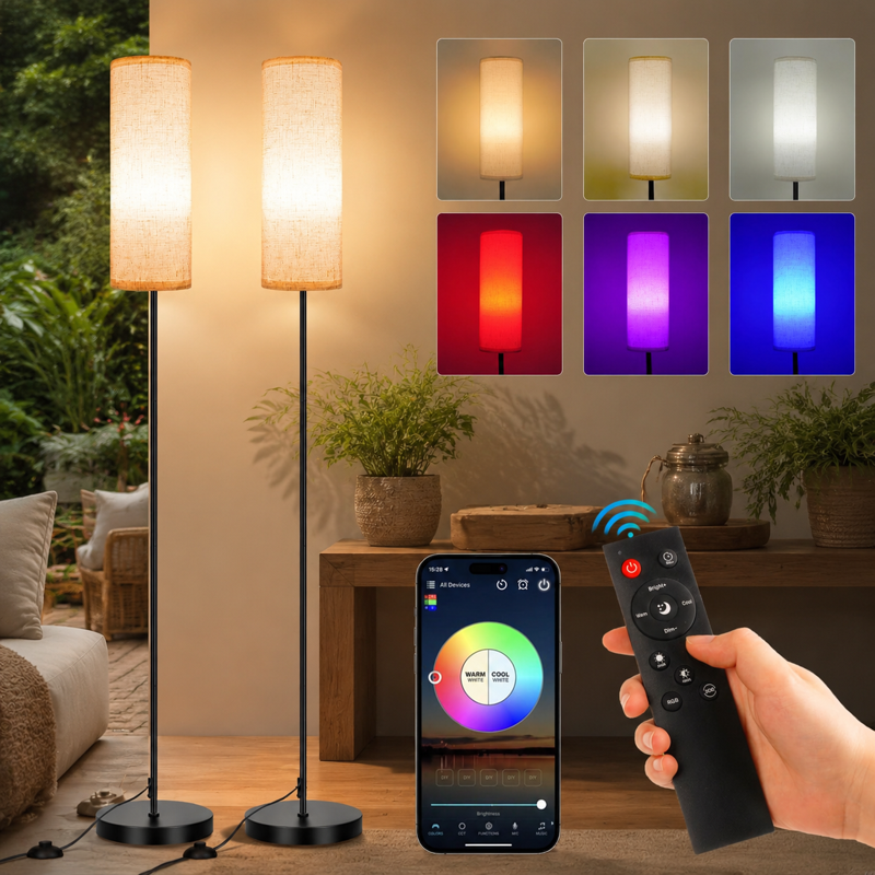 2-Pack Adjustable Color Temperature Floor Lamps - Dimmable Standing Lamps for Living Room & Bedroom