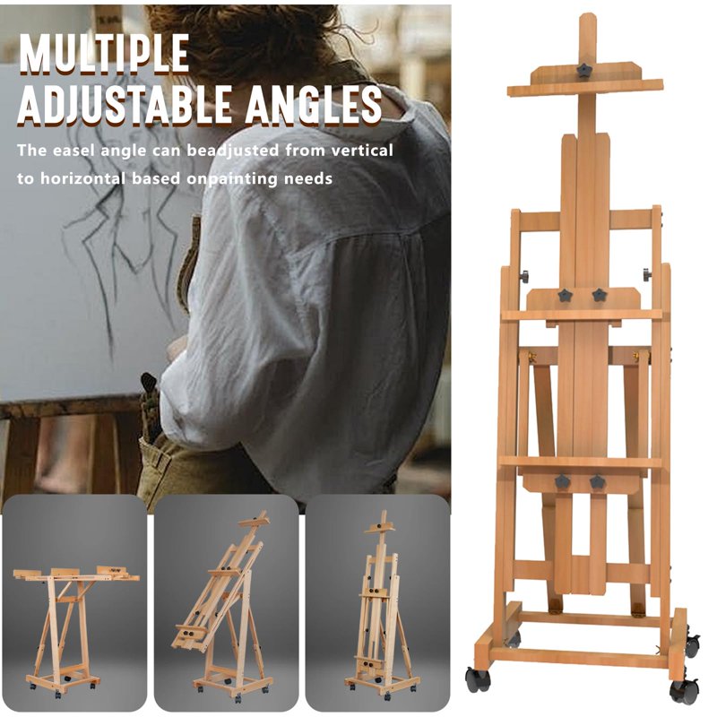 Adjustable Artist Easel for Painting - Wooden H-Frame Stand Fits Canvases Up to 77 Inches