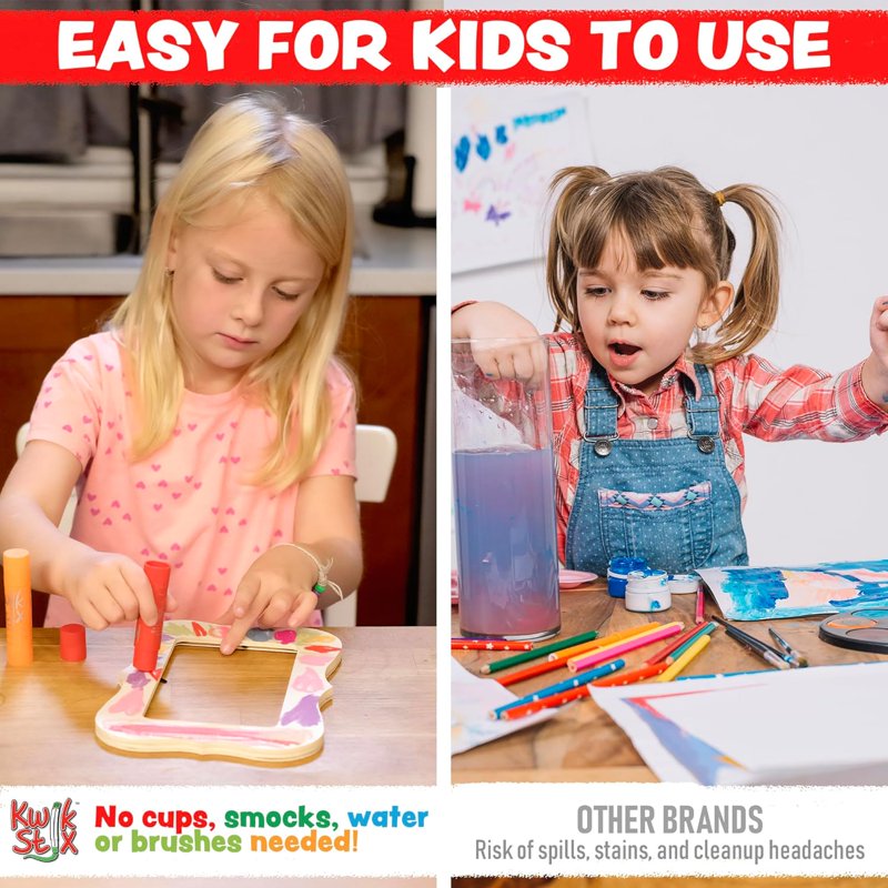 Kids Tempera Paint Sticks Set of 12 - Primary Colors, Quick-Dry & Washable