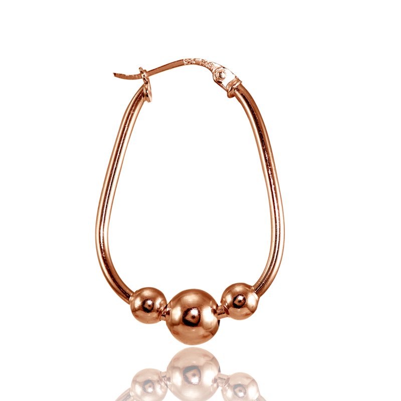 Sterling Silver Beaded Hoop Earrings with Rose Gold Flash - 30mm