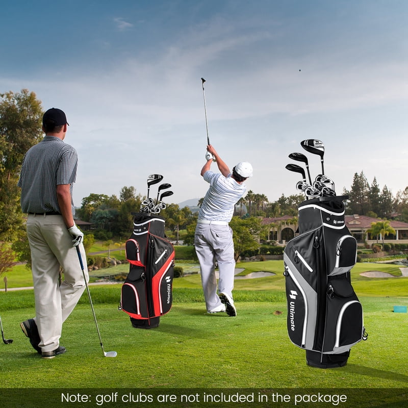 Costway 14-Way Top Golf Cart Bag with 9 Pockets, Rain Hood & Cooler — Grey