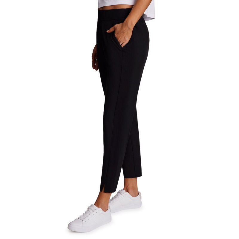 Women's Ribbed Side Woven Ankle Pants with Pockets - Activewear & Casual