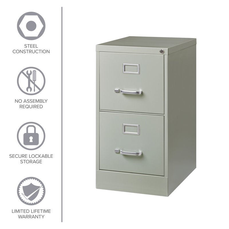 Horizontal Metal File Cabinet with Lock & 2 Drawers - Commercial Grade