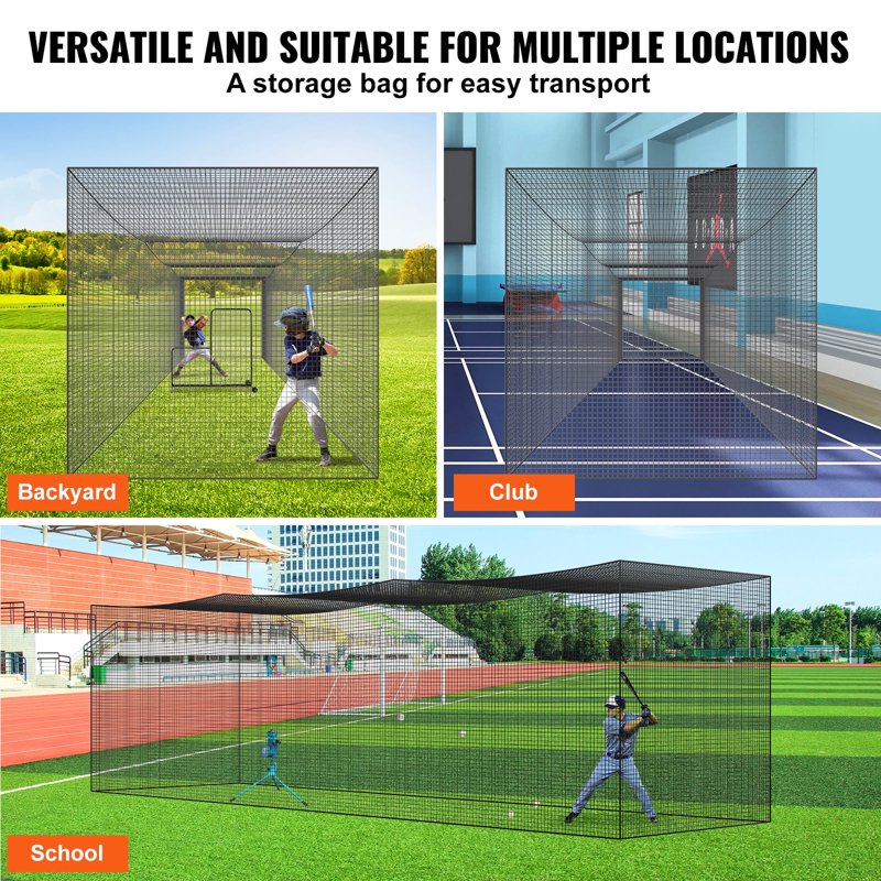 Heavy Duty Baseball Batting Cage Netting - Portable Practice Net for Indoor Outdoor Training