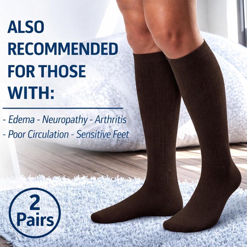 Diabetic Over The Calf Socks - Non-Binding Cotton Knee High Socks for Men 6 Pairs