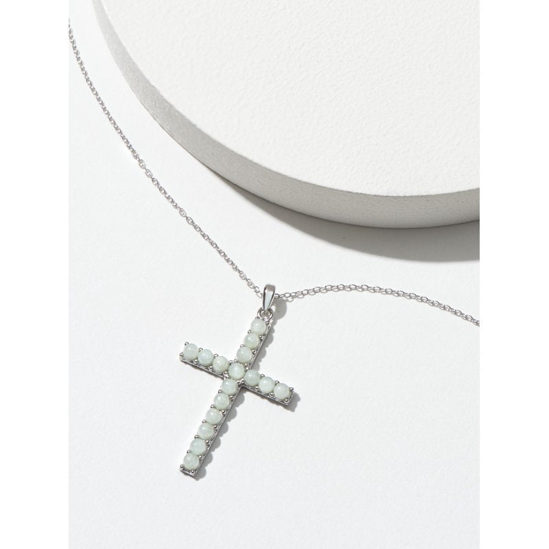 Genuine Jade Cross Necklace in Platinum Over Sterling Silver - Women's Jewelry