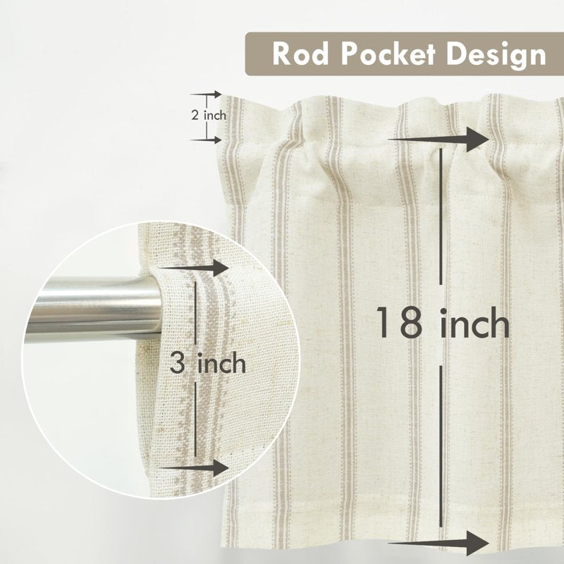 Farmhouse Linen-Lined Blackout Window Valance with Rod Pocket - Vertical Stripes, Multiple Sizes