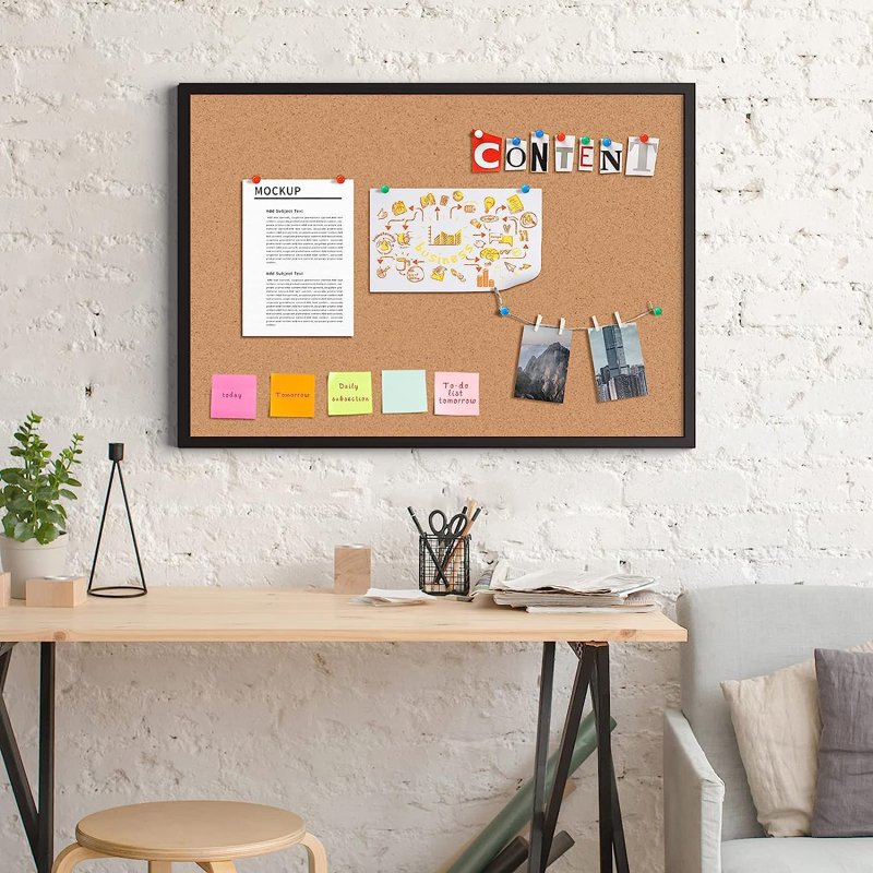 36x24 Inch Cork Bulletin Board with Wooden Frame Wall Decor for Office & Home