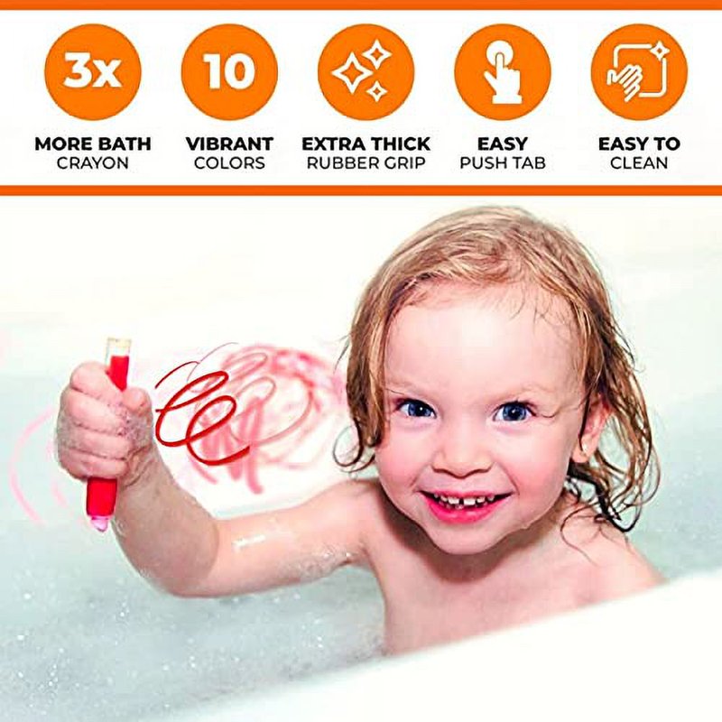 Bath Crayons for Kids - Washable Non-Toxic Gel Bath Toys Set, 10 Bright Colors