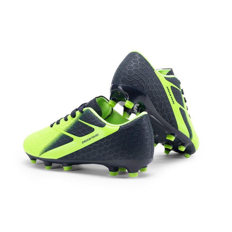 Dream Pairs Boys Girls Soccer Cleats Ground Kids Football Training Shoes Navy/Neon Green