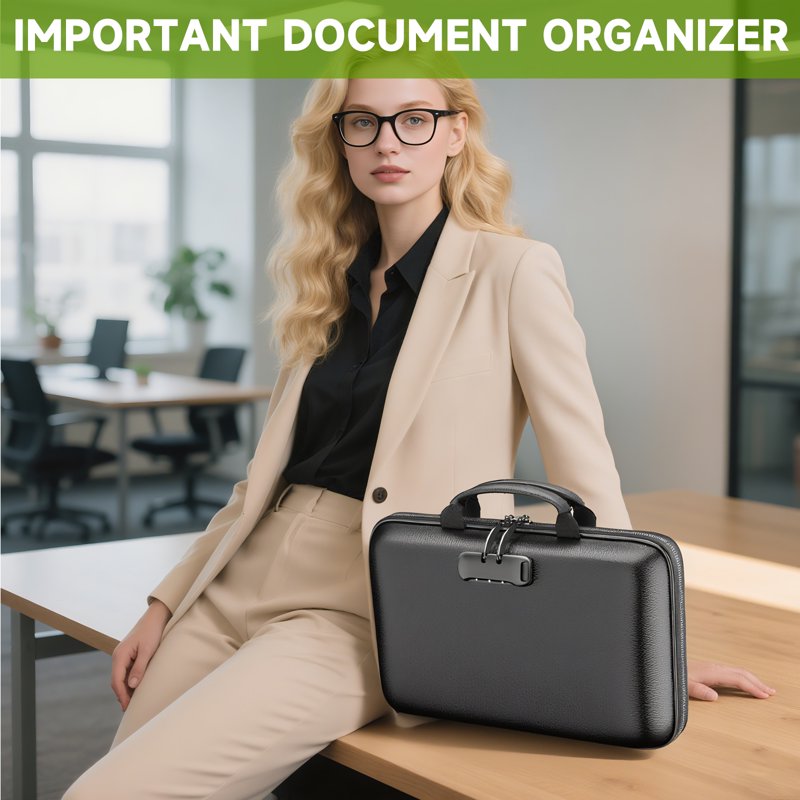 Fireproof Document Organizer with Lock and Accordion File - Hard Shell Safe Storage
