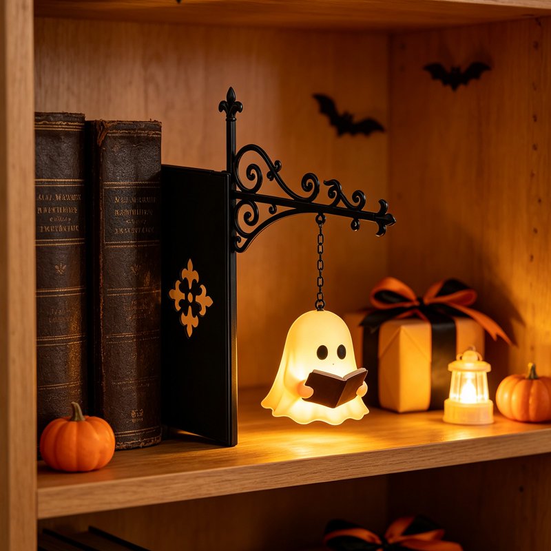 Ghost Library Decorative Bookshelf Lighting - 9.3 Inch Reading Ghost Shelf Insert (Variation: Ghost Lamp-12-Bookshelf)