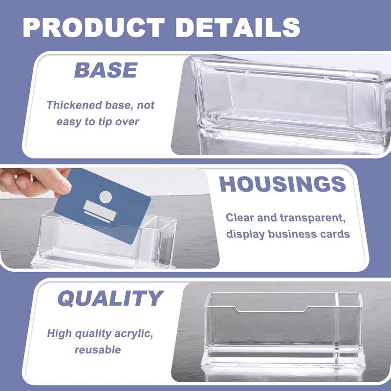 6 Pack Acrylic Business Card Holders with Pen Slots - Clear Desk Organizer