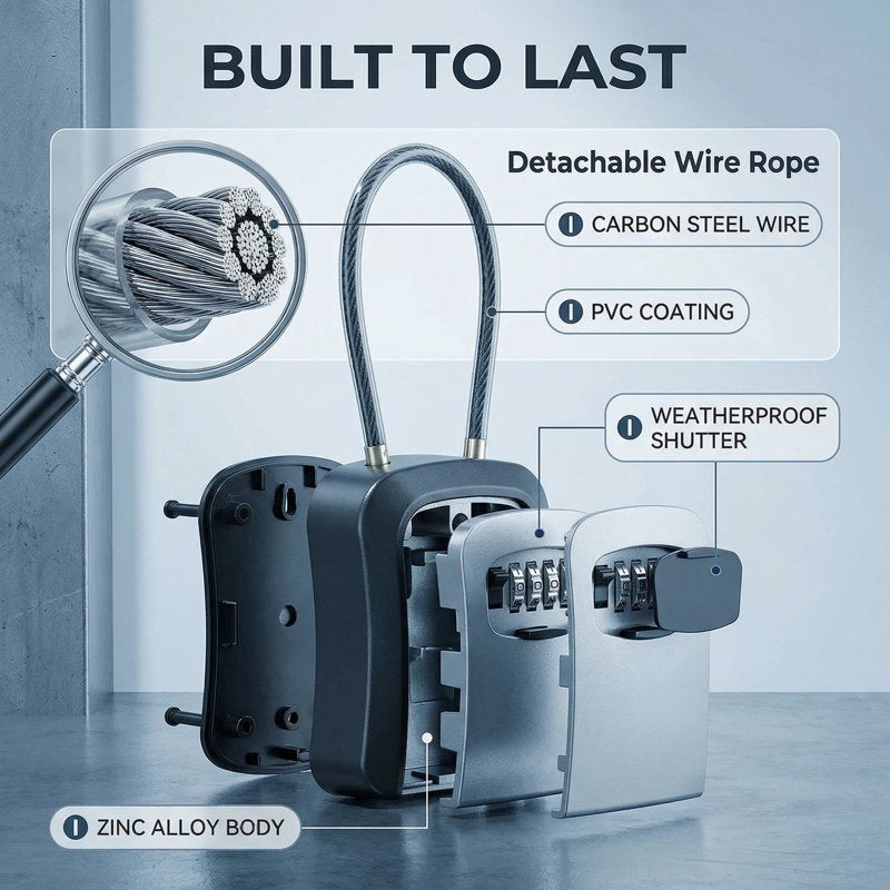 Portable Wall-Mounted Key Lock Box with Code, Secure Home & Office Storage