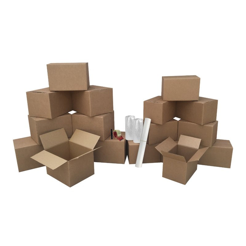 Moving Boxes Kit with Supplies - All Sizes, Bubble Wrap & Tape Included
