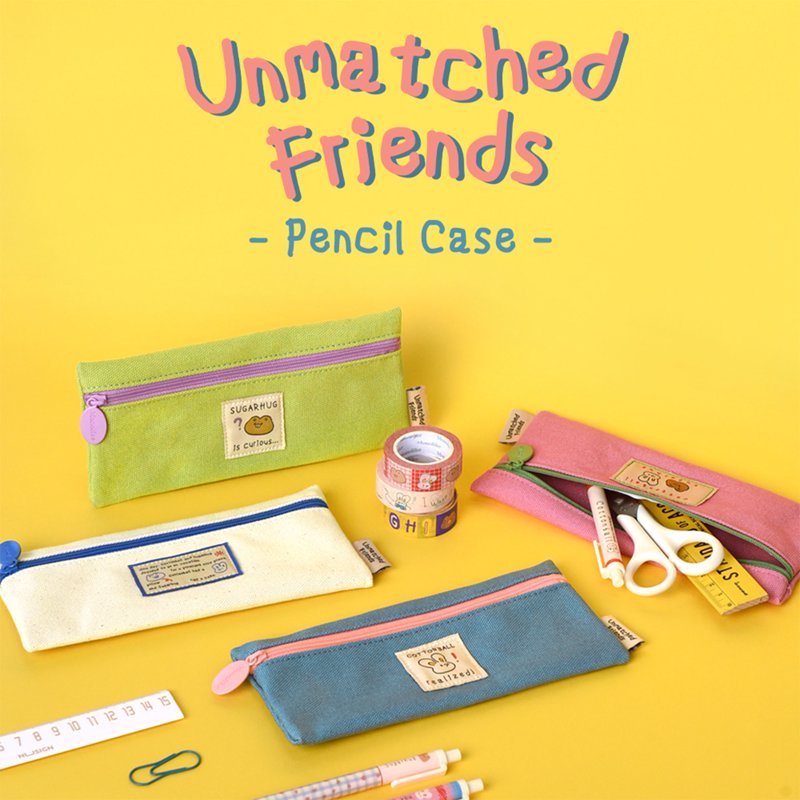 Vintage Pencil Case with Unmatched Friends Design, Portable & Stylish