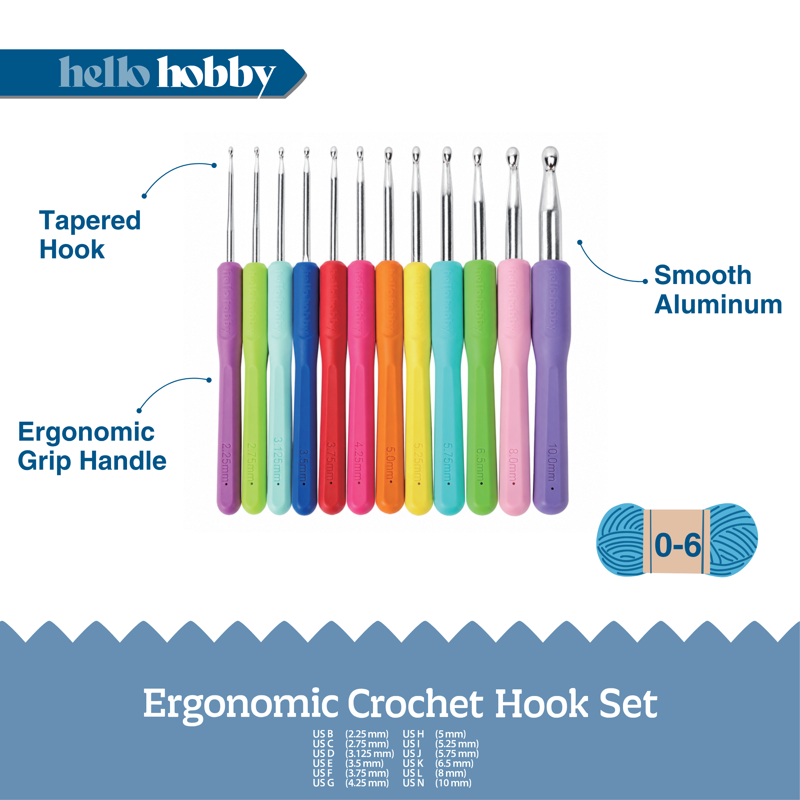 Ergonomic Crochet Hooks Set - Sizes B to N, 12-Piece Lightweight Aluminum Crafting Tools