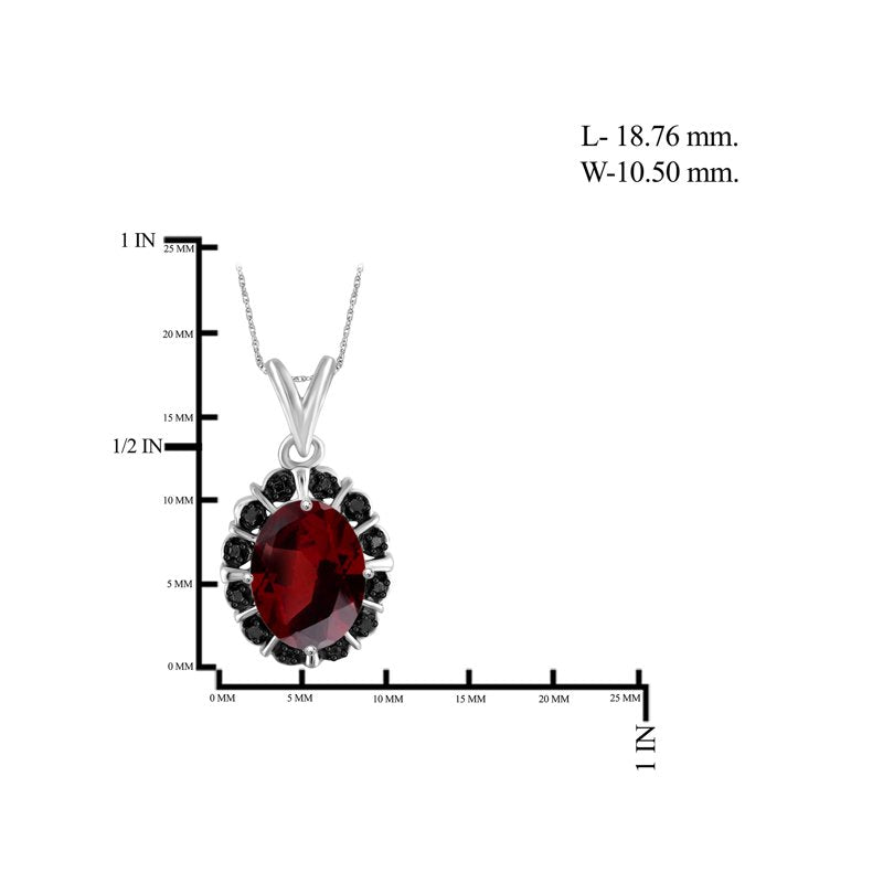 Sterling Silver Necklace for Women with Garnet & Black Diamond Accents – Hypoallergenic Pendant