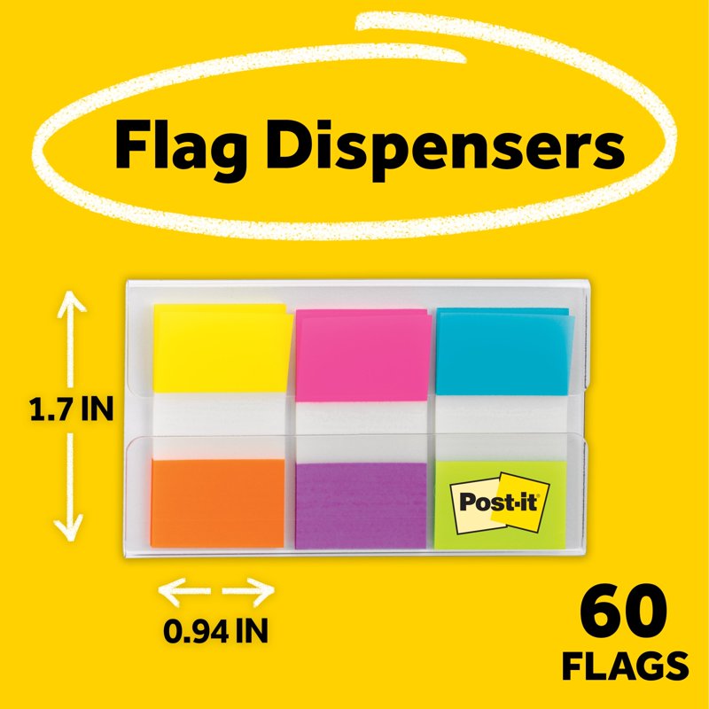 Post-it Flags Assorted Colors - 0.5 Inch Wide Reusable Marking Flags