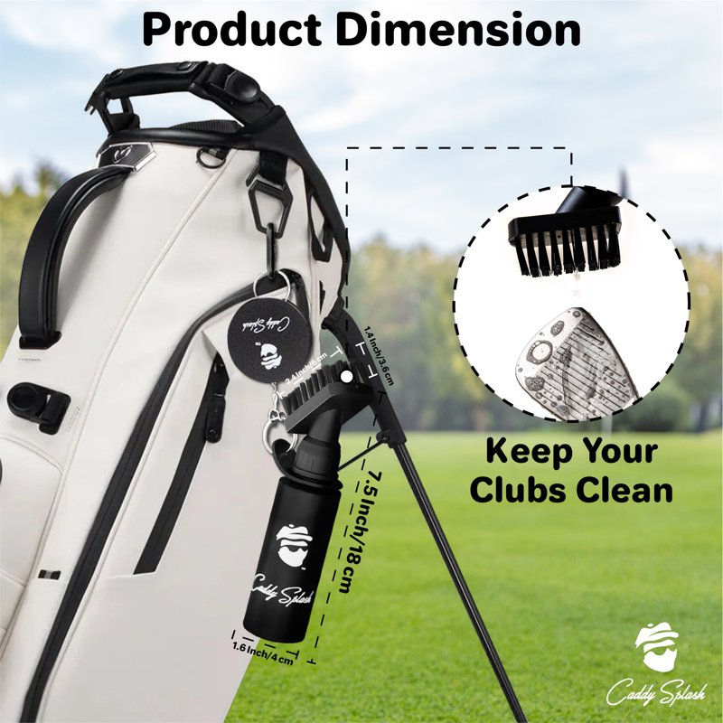 Golf Club Brush Cleaner with Retractable Clip - Nylon Bristles, 4 oz Water Reservoir