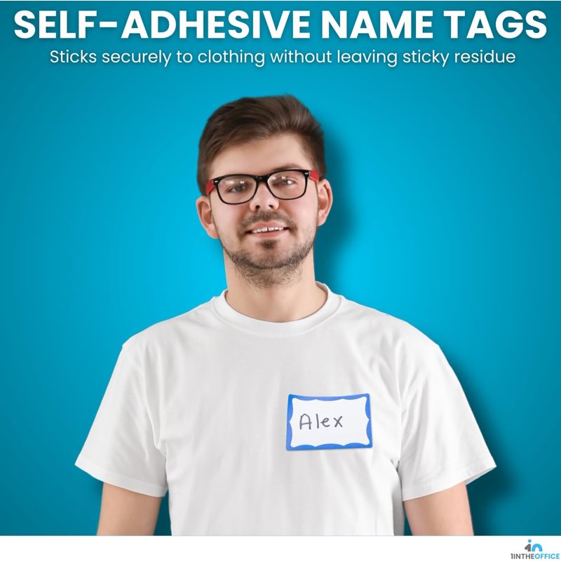 Self-Adhesive Name Tag Stickers - Blue Labels, Removable, 100 Pack