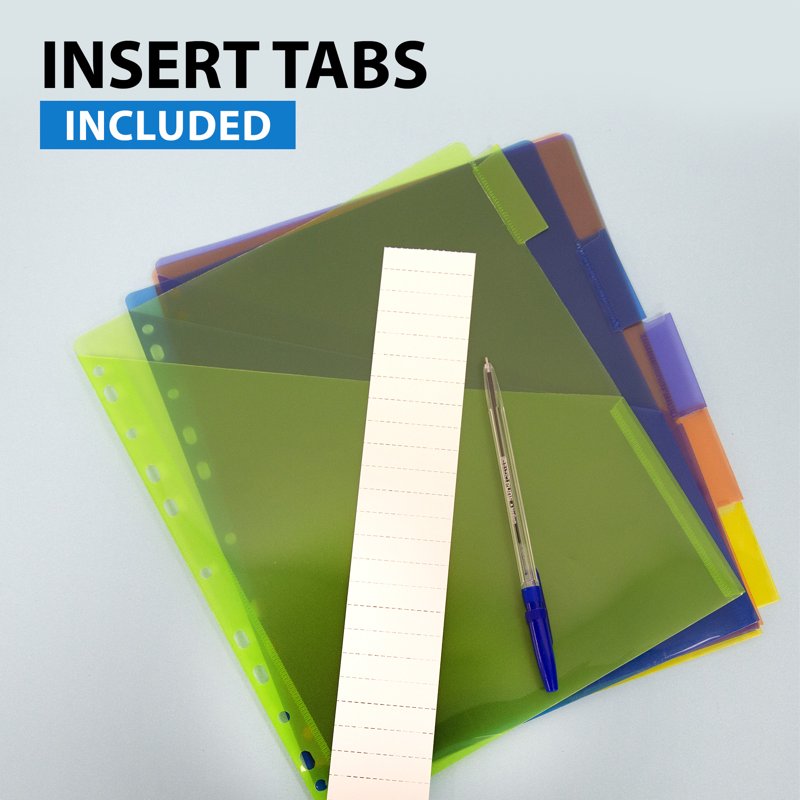 Pocket Binder Dividers with 5 Clear Color Tabs - 24/Pack or 4/Pack
