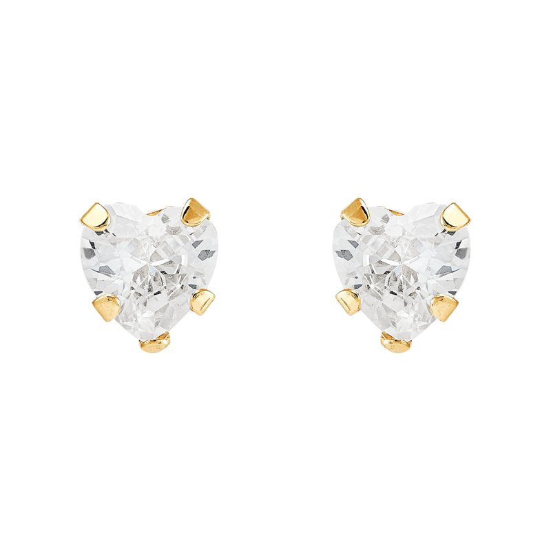 Childrens Heart Stud Earrings in 10K Yellow Gold with Cubic Zirconia