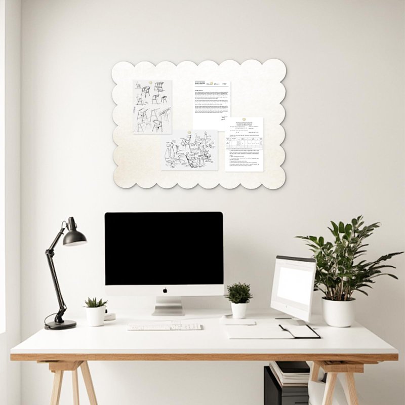 Foldable Scalloped Felt Bulletin Board 36x24 Inch Wall Display with Adhesive Backing