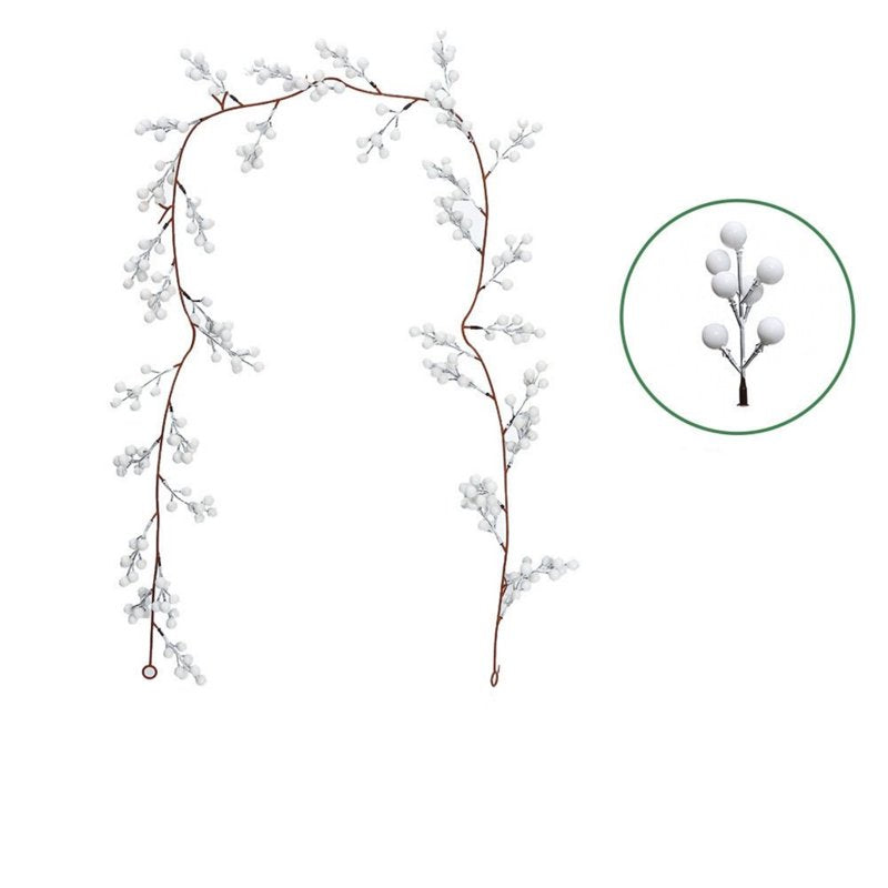 Artificial Christmas Berry Garland, White Winter Wreath Decor, 68 Inch Long Faux Plant for Holiday & Mantel