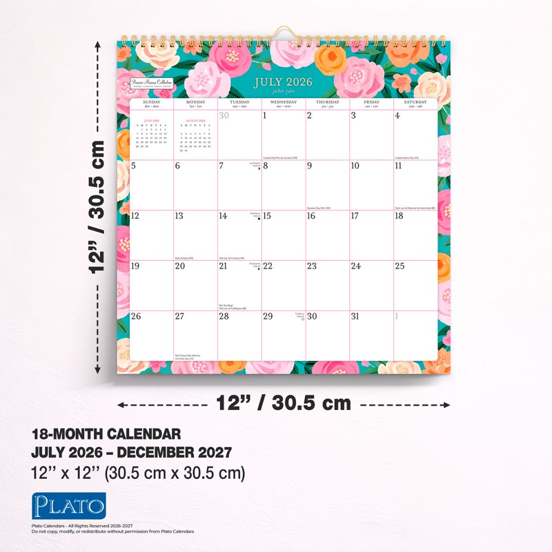 18-Month Square Wall & Desktop Calendar - Stylish Office Organizer