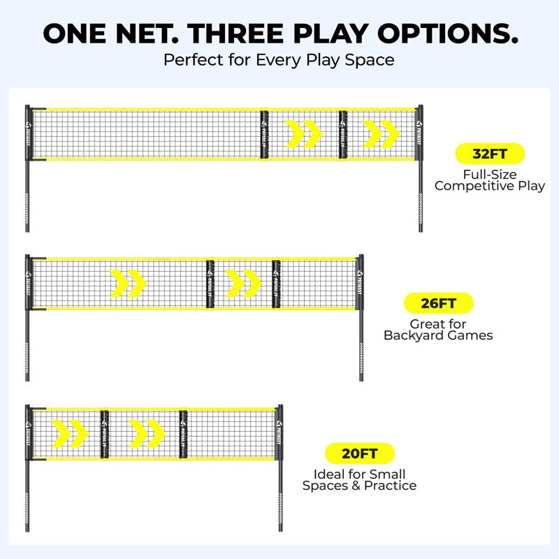 Portable Volleyball Net Set with Adjustable Height, Steel Poles & Carry Bag