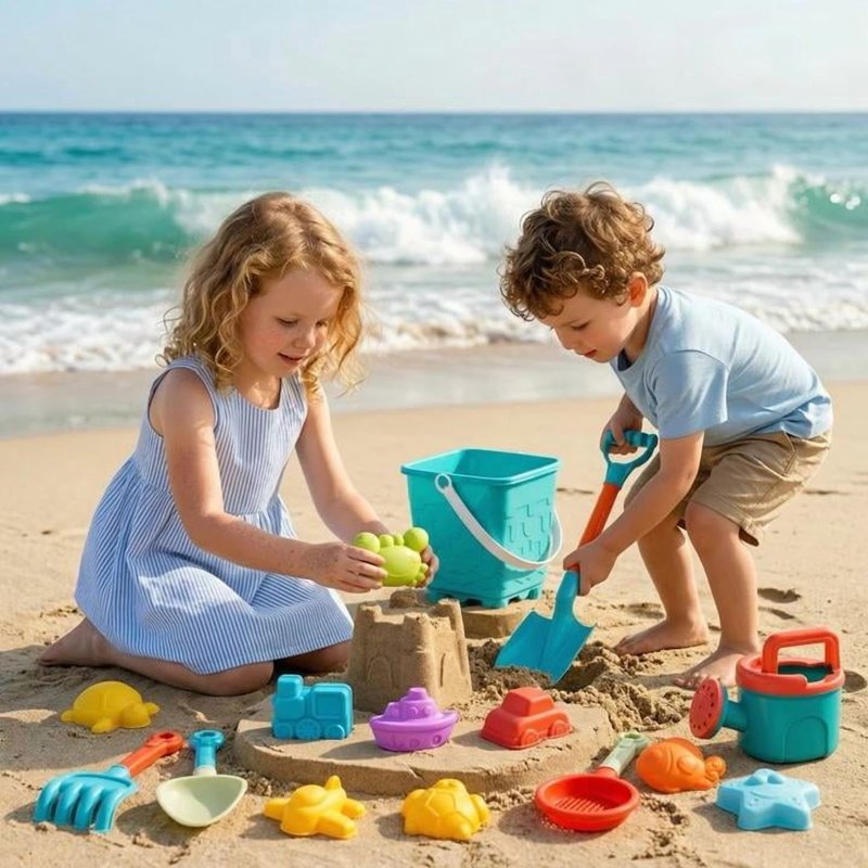 Kids Beach Toys Set - 14-Piece Sandcastle Building & Water Play Kit