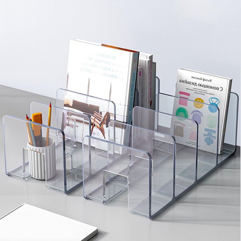 Clear Acrylic File Organizer with 4 Slots - Desk & Office Document Storage