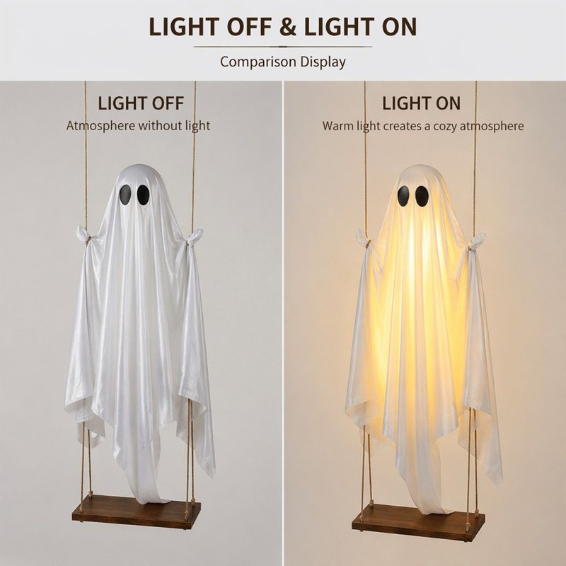 Light-Up Ghost Halloween Decorations Outdoor - 6.5 FT Spooky Swing Ghosts