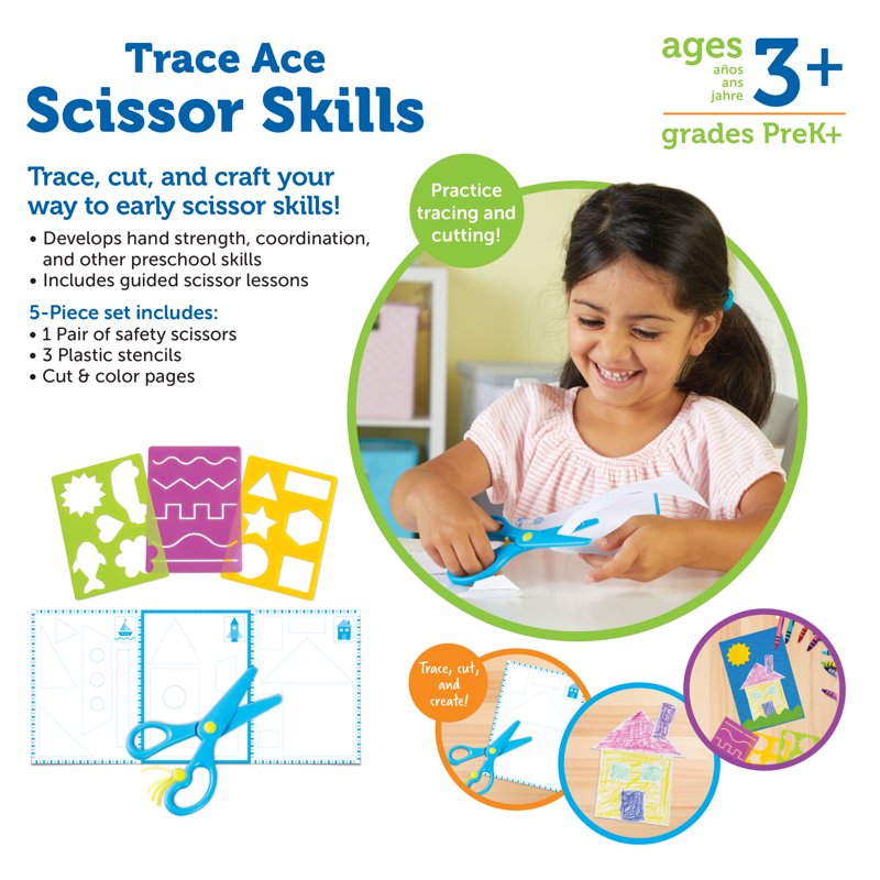 Kids Scissor Skills Set with Safety Scissors & Stencils - Fine Motor Development Toys for Toddlers